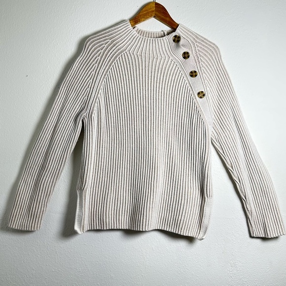 GAP Cream Asymmetrical Button Mockneck Raglan Sweater Women's Turtleneck - Picture 2 of 12